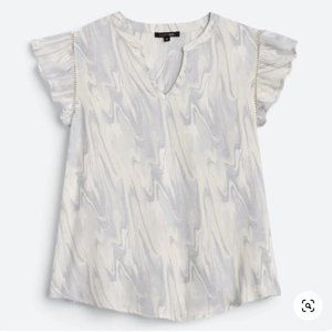 Papermoon Maude Flutter Sleeve Blouse - Grey and White Abstract Pattern (XL) NWT